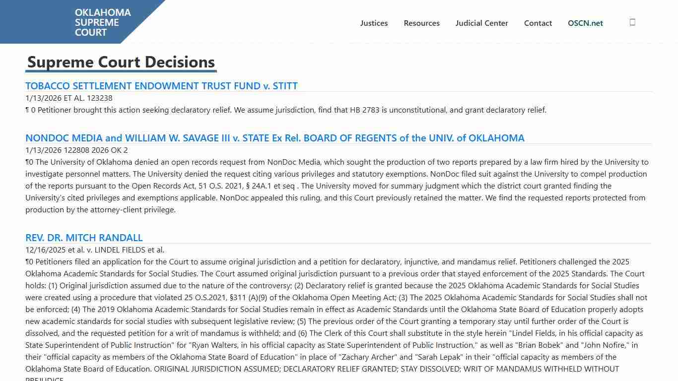 Decisions – Oklahoma Supreme Court